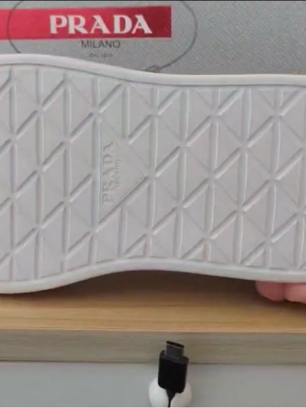 Prada White Leather Low-Top Sneaker with Black Logo - Picture 1 of 4
